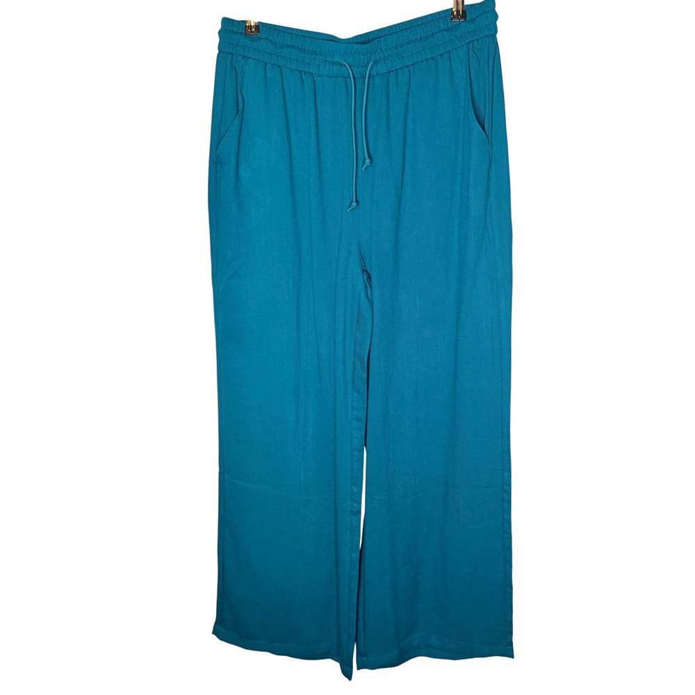 Halara NWT Wide Leg Pants XL Tall Boho Teal Elastic Waist Trousers Pocket